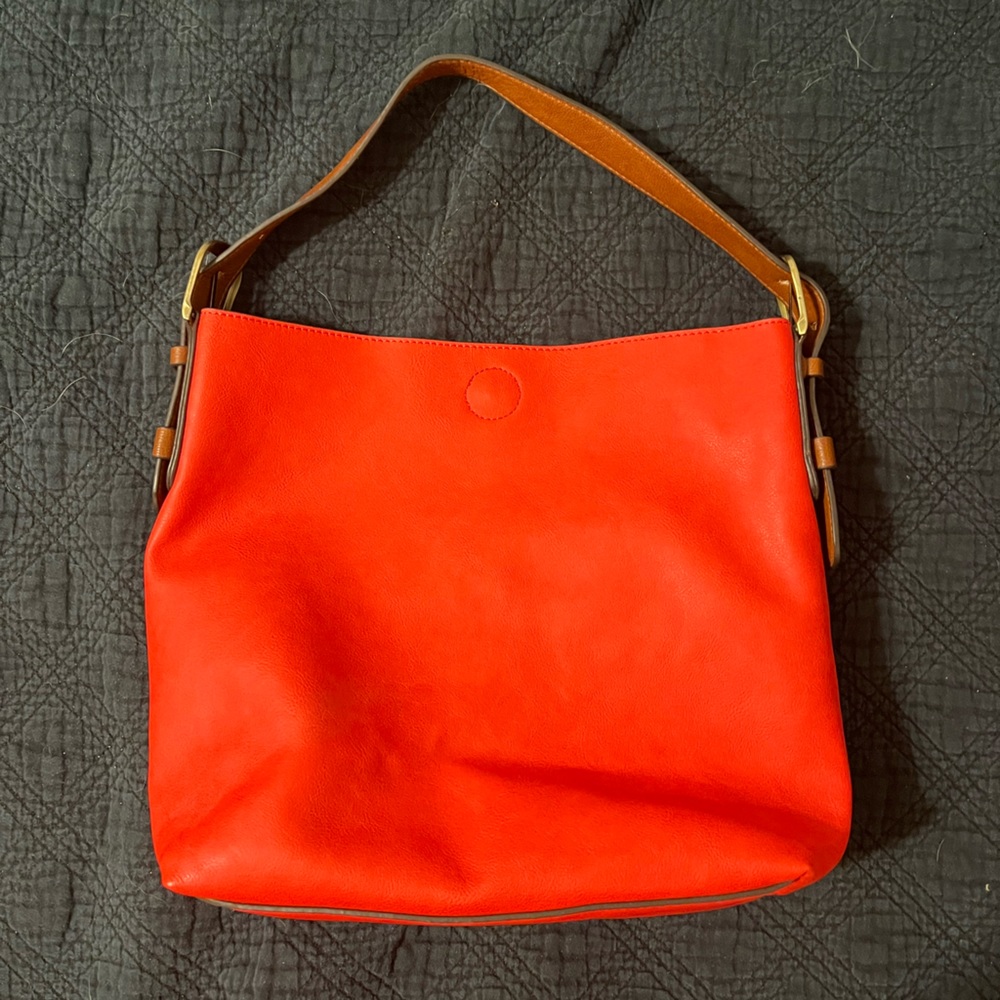 Orange Red leather hobo bag